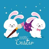 happy easter card with bunny and eggs decorated vector