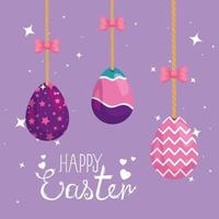 tarjeta de pascua feliz con huevos decorados colgando vector