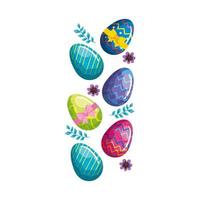 cute eggs easter decorated with flowers and leafs vector