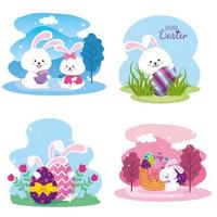 Establecer tarjetas de felices pascuas con decoración vector