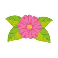 cute flower with leafs isolated icon vector