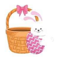 rabbit and cute egg easter decorated with basket wicker vector