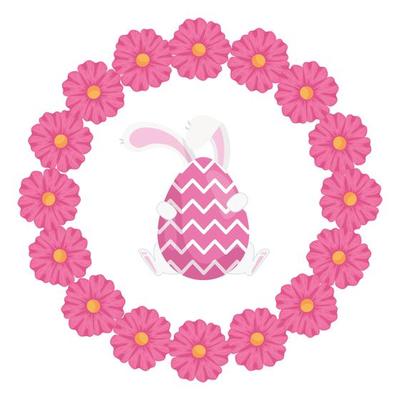 cute egg easter with feet and ears rabbit in frame circular of flowers