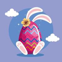 cute egg easter decorated with ears and feet rabbit vector