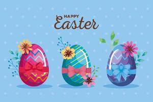 happy easter card with eggs decorated vector