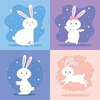 set of cute rabbits icons vector