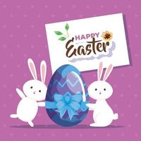 happy easter card with rabbit and egg decorated vector