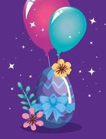 huevo de pascua decorado con globos de helio y flor vector