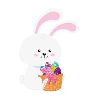 rabbit and cute eggs easter decorated with basket wicker vector