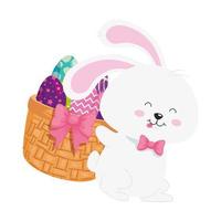 rabbit and cute eggs easter decorated with basket wicker vector