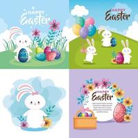 conjunto de tarjeta de feliz pascua con decoración vector