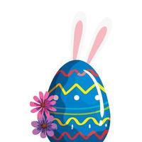 cute egg easter with ears rabbit and flowers vector