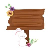 signal way wooden with rabbit and flowers vector
