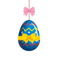 cute egg easter decorated hanging with bow ribbon vector