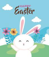 happy easter card with rabbit in landscape vector