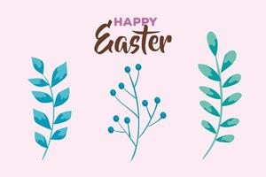 happy easter card and branches with leafs vector