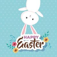 happy easter card with rabbit and flowers vector