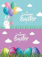 conjunto de tarjeta de feliz pascua con decoración vector