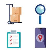 boxes over cart lupe list document and smartphone vector design