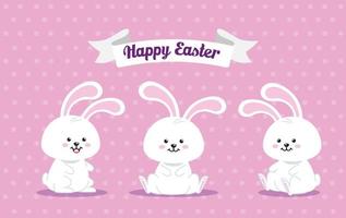 tarjeta de pascua feliz con conejos vector