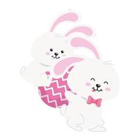 cute rabbits with egg easter isolated icon vector