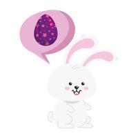 cute rabbit animal and speech bubble with eggs easter vector