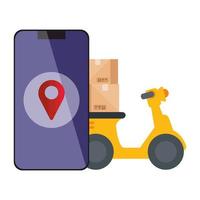 Isolated delivery motorcycle gps mark inside smartphone vector design