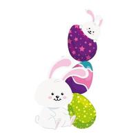 cute rabbits with eggs easter isolated icon vector