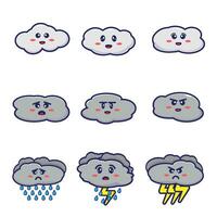 Collection of cute expression clouds set bundle Flat cartoon icon illustration vector