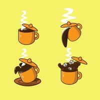 Collection of styles in drinking coffee set bundles Flat cartoon icon illustration vector