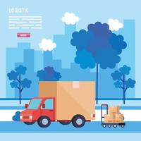 truck and boxes over cart vector design