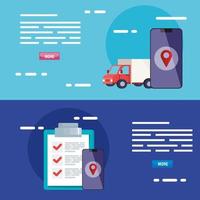 smartphone truck gps mark and list document vector design