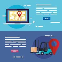 forklift box gps mark map and laptop vector design