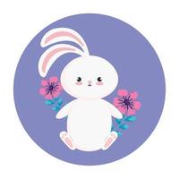 cute rabbit with flowers in frame circular vector