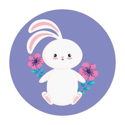 cute rabbit with flowers in frame circular