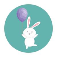 lindo conejo con globo de helio en marco circular vector