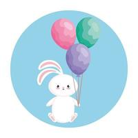 cute rabbit with balloons helium in frame circular vector