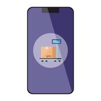 Isolated delivery box over scale inside smartphone vector design