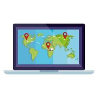 Isolated laptop with world map and gps marks vector design