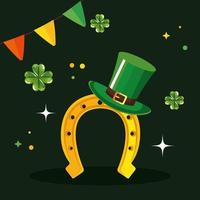 top hat leprechaun with horseshoe and garlands hanging vector