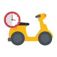 Isolated delivery motorcycle and clock vector design