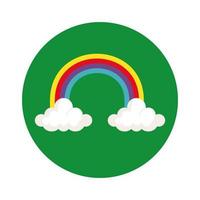 rainbow with clouds in frame circular isolated icon vector