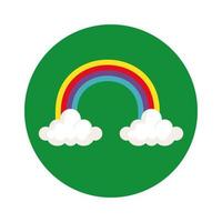 rainbow with clouds in frame circular isolated icon vector