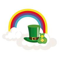 rainbow with top hat leprechaun and bag money vector