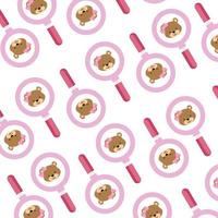 background of face of cute bears female in magnifying glass vector