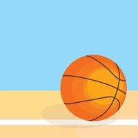 Customizable basketball poster. Basketball on court and white line under it, under the blue sky. Add text. Sport, athlete posters. vector