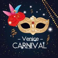 venice carnival and mask with flowers roses vector