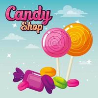 poster of candy shop with caramels vector