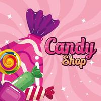 poster of candy shop with caramels vector