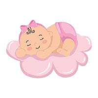 Cute Little Baby Girl durmiendo en la nube icono aislado vector